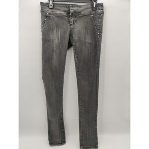 Womens Grey Studded Skinny Jeans Low Rise Slim Fit Casual Stud Detail Size 7